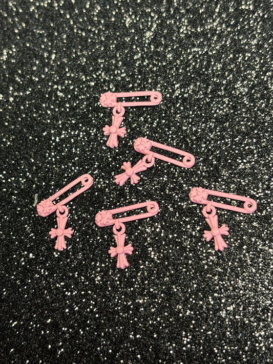 Pink Chrome hearts safety pin charm - 5 pieces